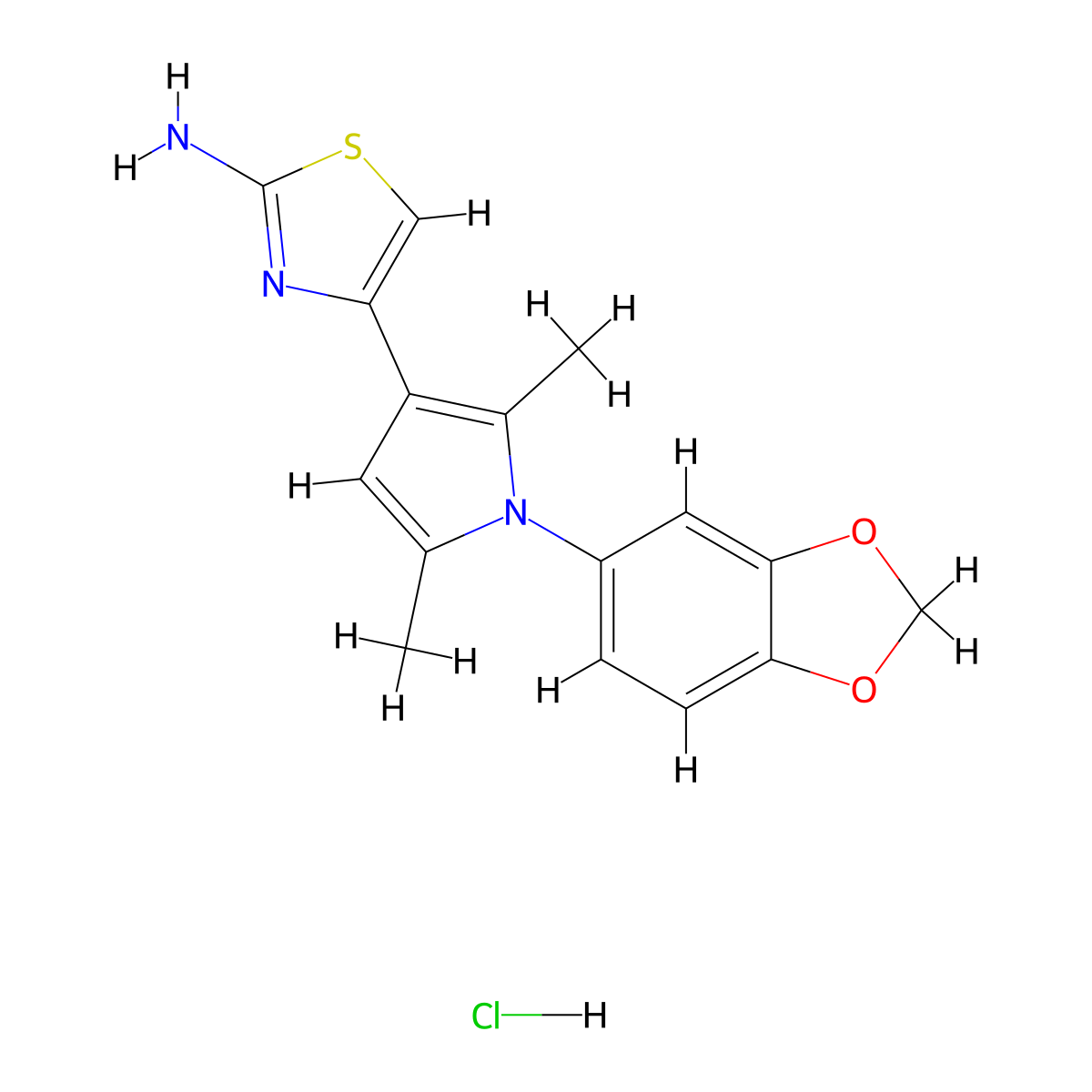 4-[1-(1,3-benzodioxol-5-yl)-2,5-dimethyl-1H-pyrrol-3-yl]-1,3-thiazol-2-amine hydrochloride molecular structure, CAS 1172446-62-6