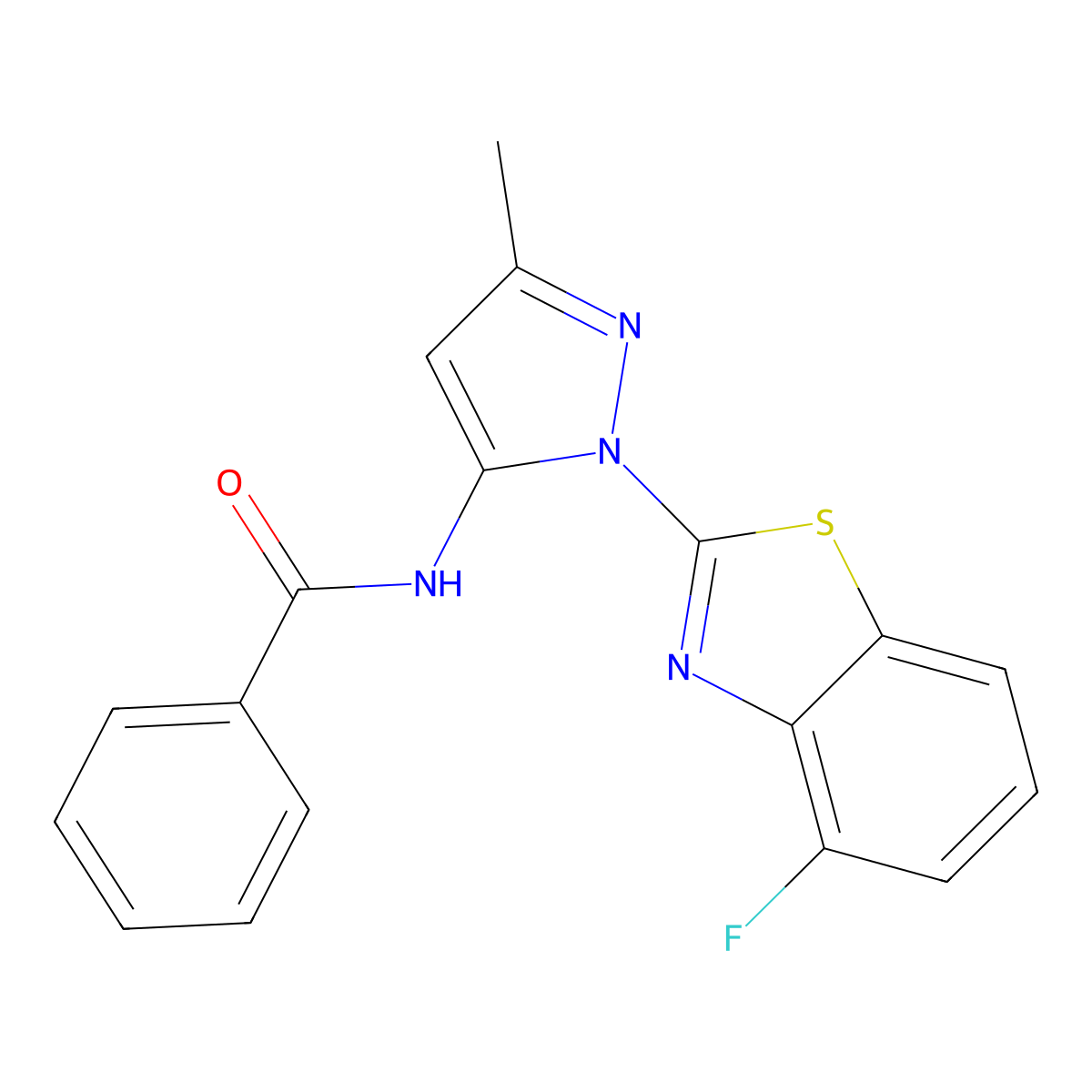 N-(1-(4-fluorobenzo[d]thiazol-2-yl)-3-methyl-1H-pyrazol-5-yl)benzamide molecular structure, CAS 1172449-36-3
