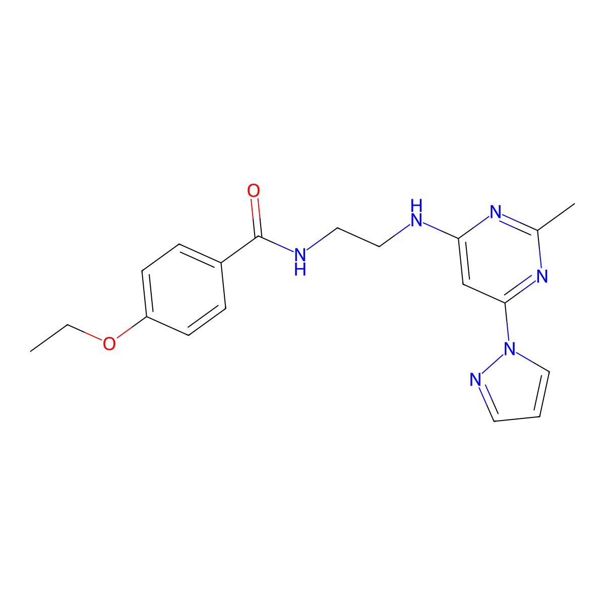 4-ethoxy-N-(2-{[2-methyl-6-(1H-pyrazol-1-yl)pyrimidin-4-yl]amino}ethyl)benzamide molecular structure, CAS 1172449-74-9