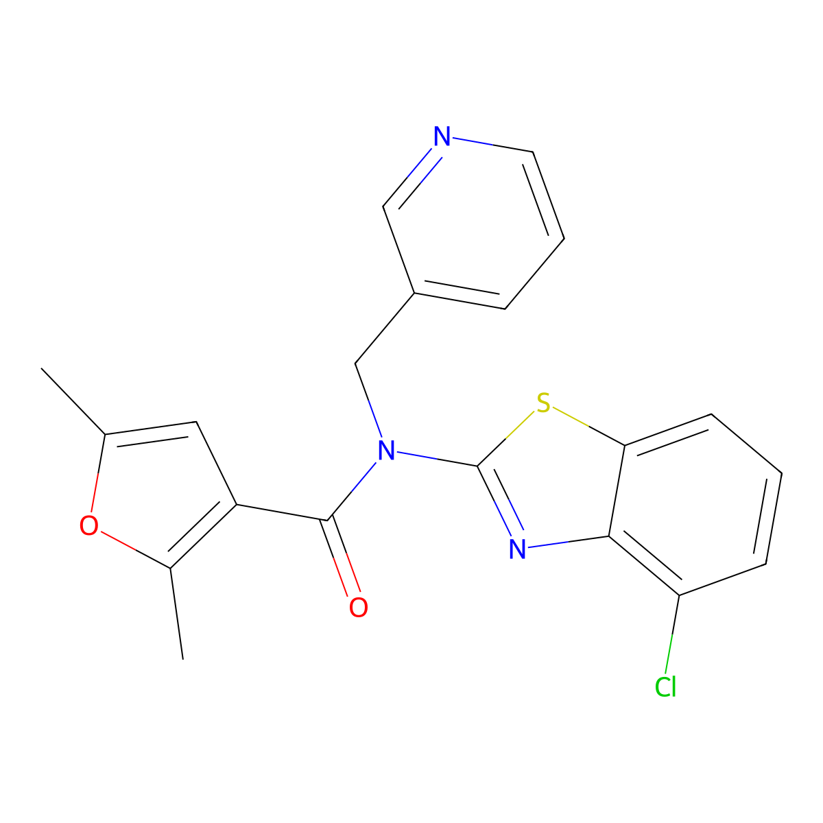 N-(4-chlorobenzo[d]thiazol-2-yl)-2,5-dimethyl-N-(pyridin-3-ylmethyl)furan-3-carboxamide molecular structure, CAS 1172453-38-1