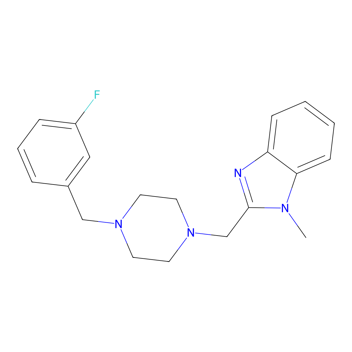 2-((4-(3-fluorobenzyl)piperazin-1-yl)methyl)-1-methyl-1H-benzo[d]imidazole molecular structure, CAS 1172454-32-8