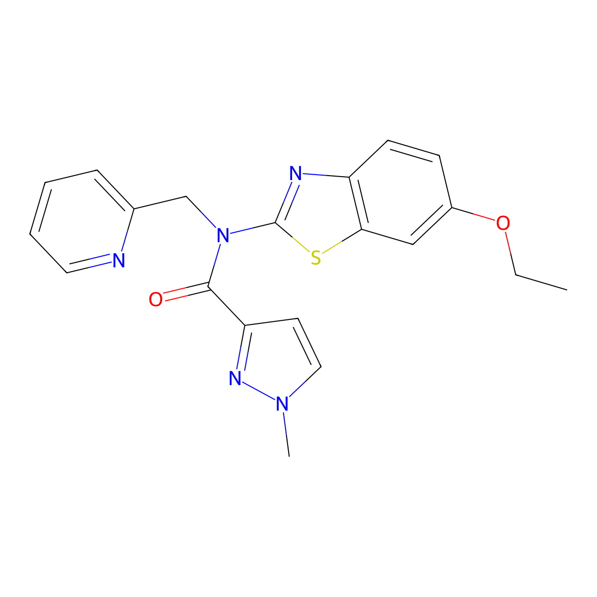 N-(6-ethoxybenzo[d]thiazol-2-yl)-1-methyl-N-(pyridin-2-ylmethyl)-1H-pyrazole-3-carboxamide molecular structure, CAS 1172455-98-9