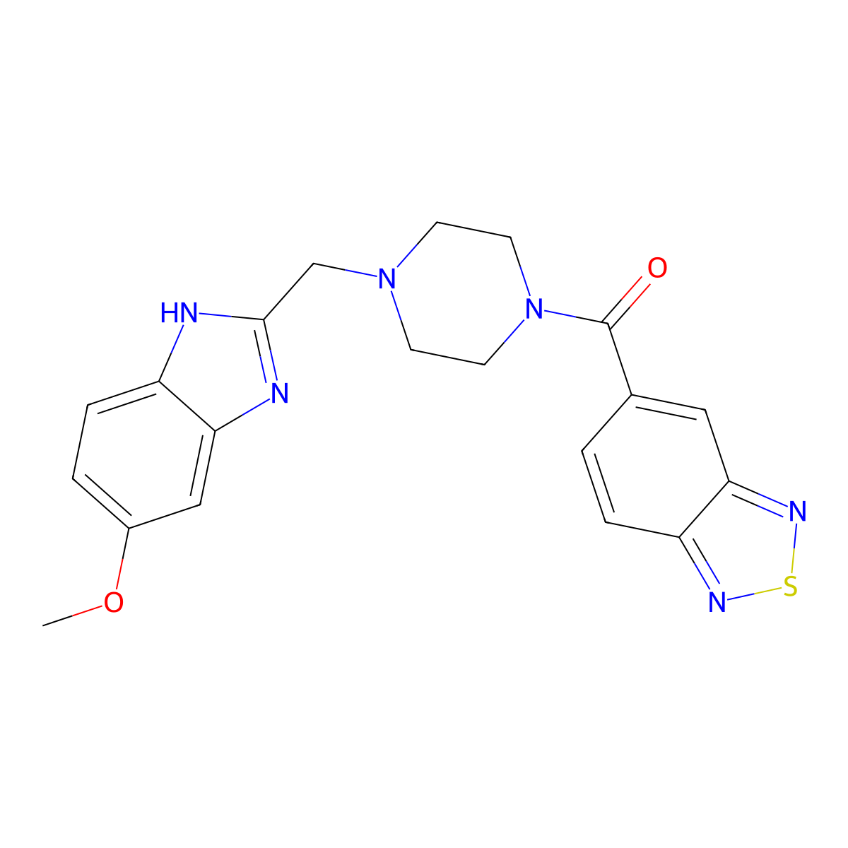 benzo[c][1,2,5]thiadiazol-5-yl(4-((5-methoxy-1H-benzo[d]imidazol-2-yl)methyl)piperazin-1-yl)methanone molecular structure, CAS 1172456-73-3