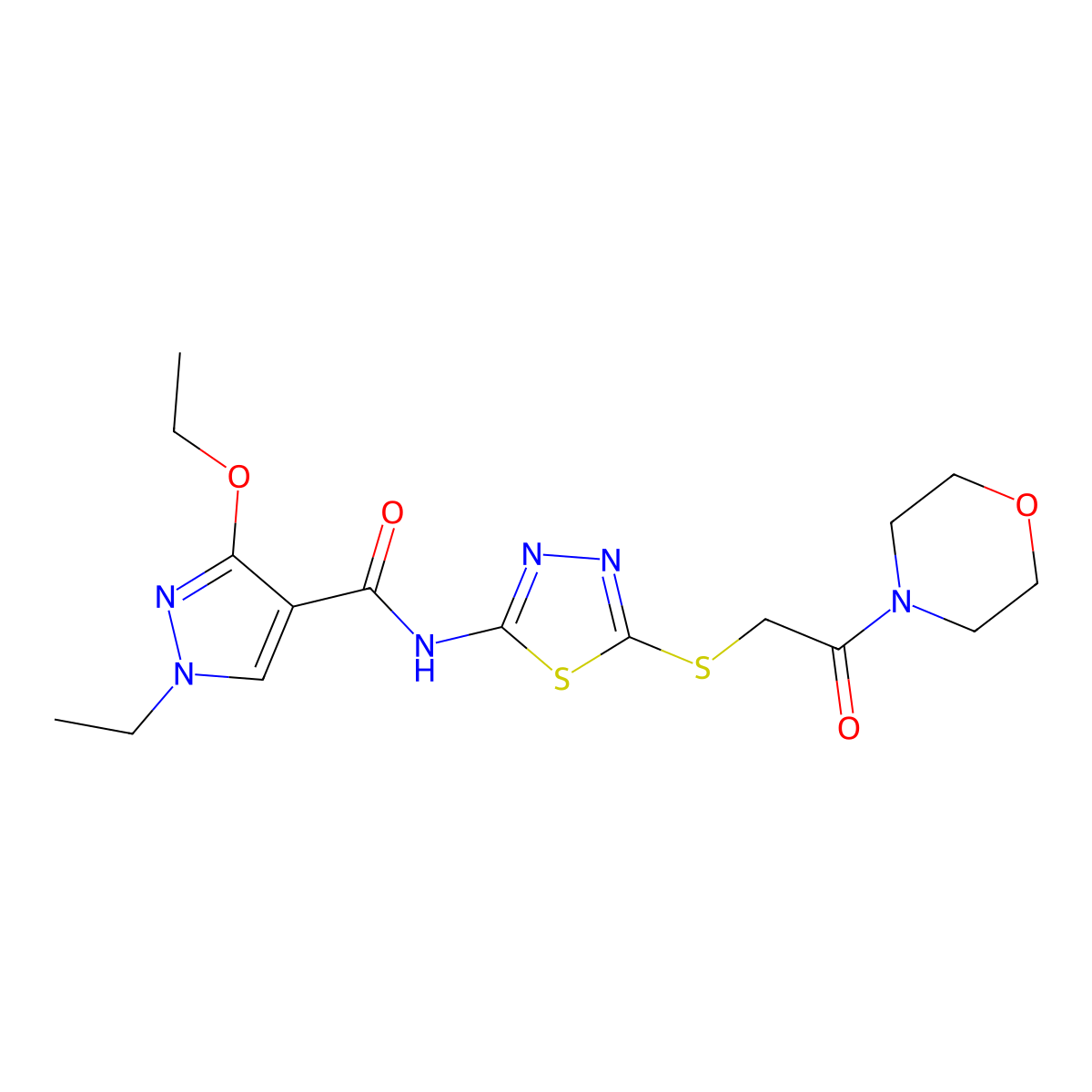 3-ethoxy-1-ethyl-N-(5-((2-morpholino-2-oxoethyl)thio)-1,3,4-thiadiazol-2-yl)-1H-pyrazole-4-carboxamide molecular structure, CAS 1172456-79-9