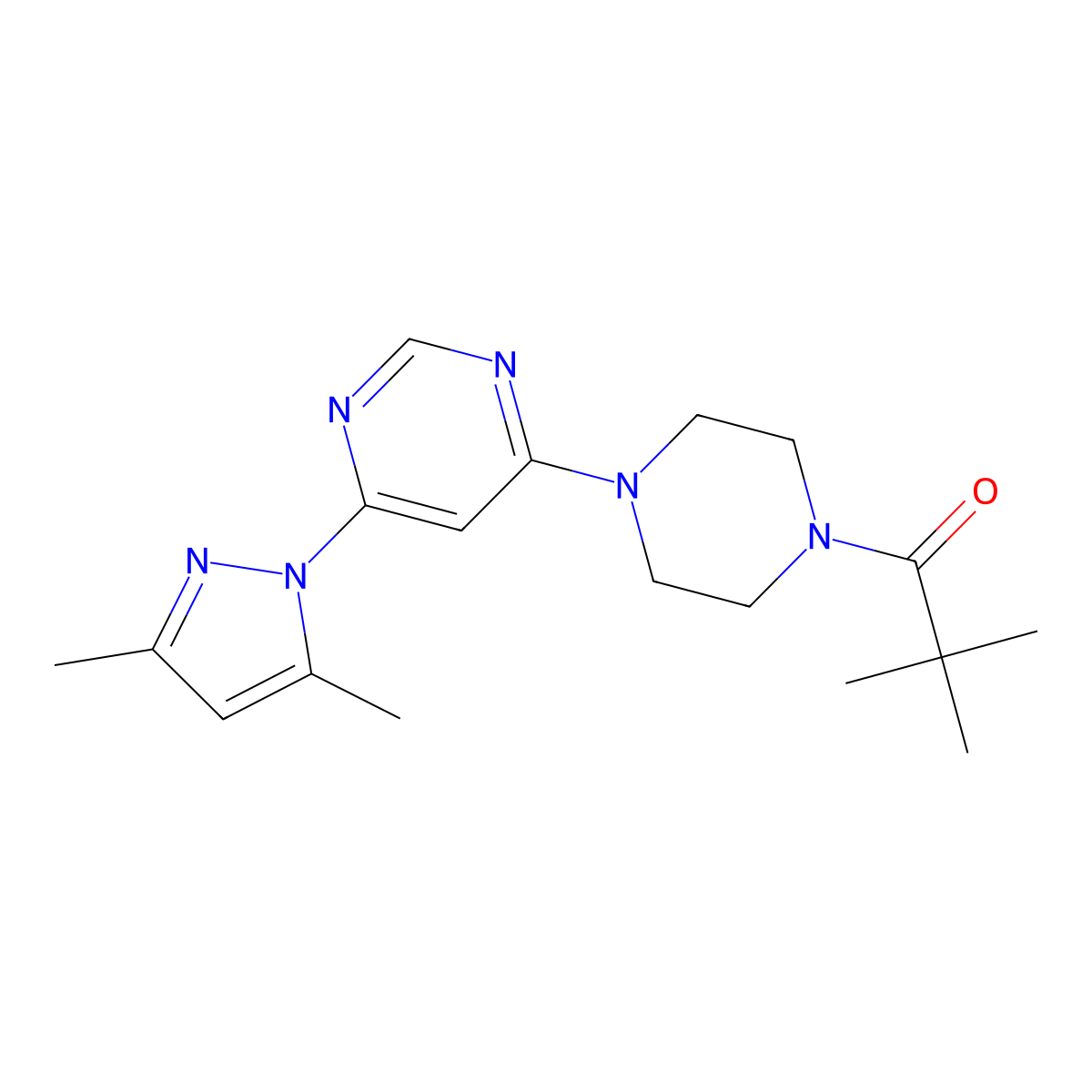 1-{4-[6-(3,5-dimethyl-1H-pyrazol-1-yl)pyrimidin-4-yl]piperazin-1-yl}-2,2-dimethylpropan-1-one molecular structure, CAS 1172457-64-5