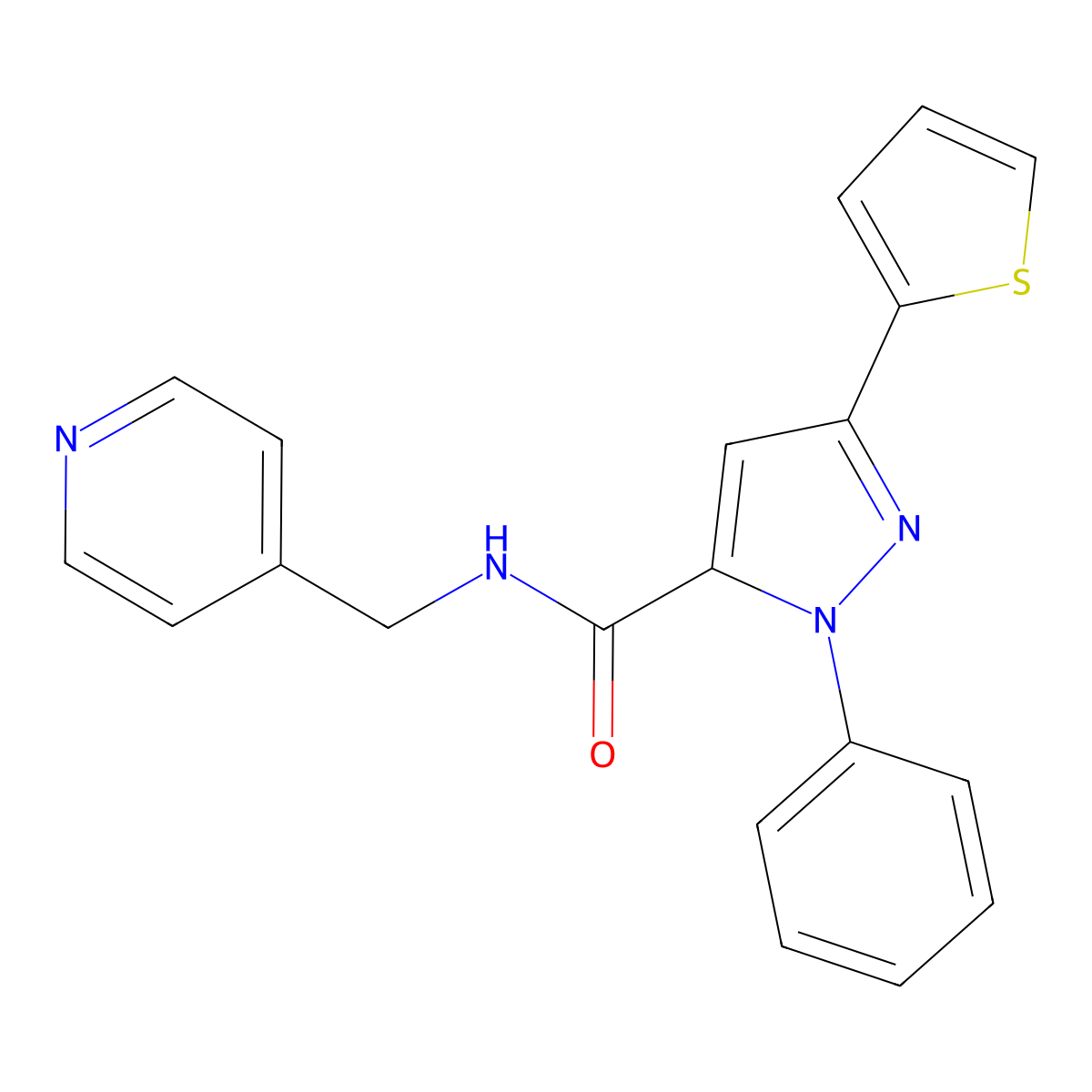 1-phenyl-N~5~-(4-pyridylmethyl)-3-(2-thienyl)-1H-pyrazole-5-carboxamide molecular structure, CAS 1172460-89-7