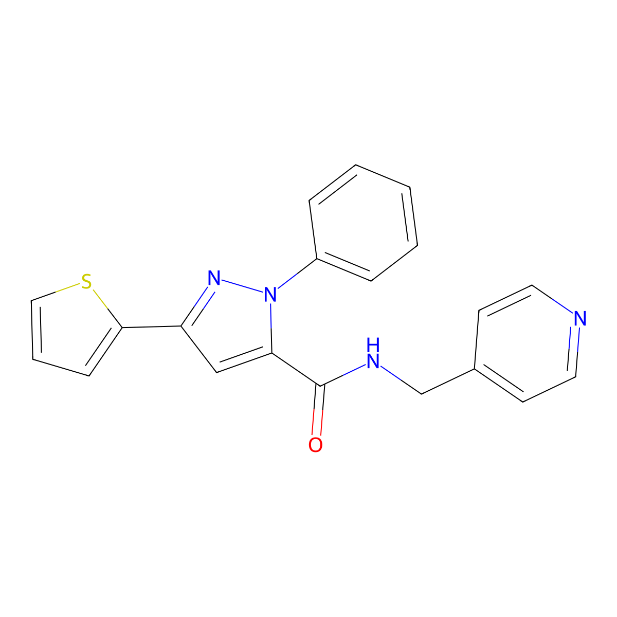 1-phenyl-N~5~-(4-pyridylmethyl)-3-(2-thienyl)-1H-pyrazole-5-carboxamide molecular structure, CAS 1172460-89-7