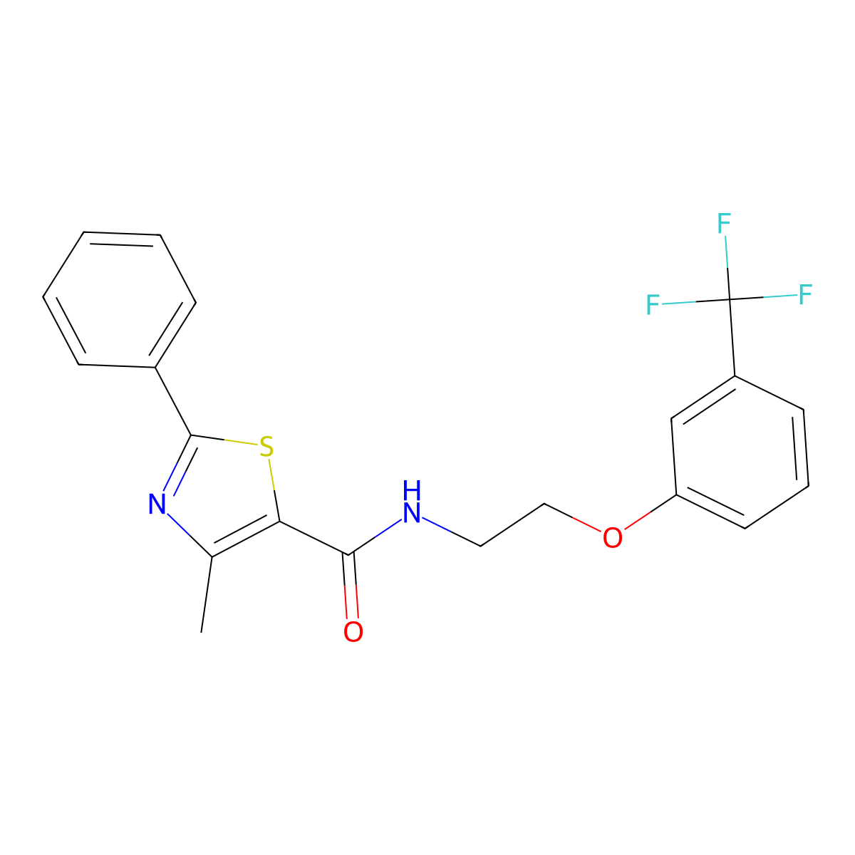 4-methyl-2-phenyl-N-(2-(3-(trifluoromethyl)phenoxy)ethyl)thiazole-5-carboxamide molecular structure, CAS 1172463-02-3