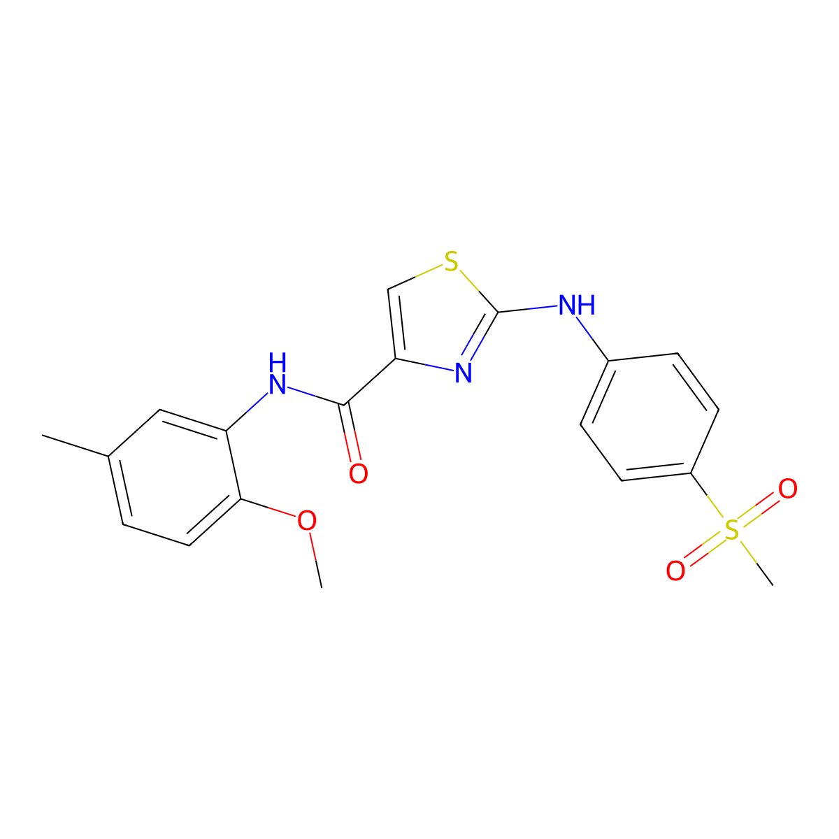 N-(2-methoxy-5-methylphenyl)-2-((4-(methylsulfonyl)phenyl)amino)thiazole-4-carboxamide molecular structure, CAS 1172463-19-2