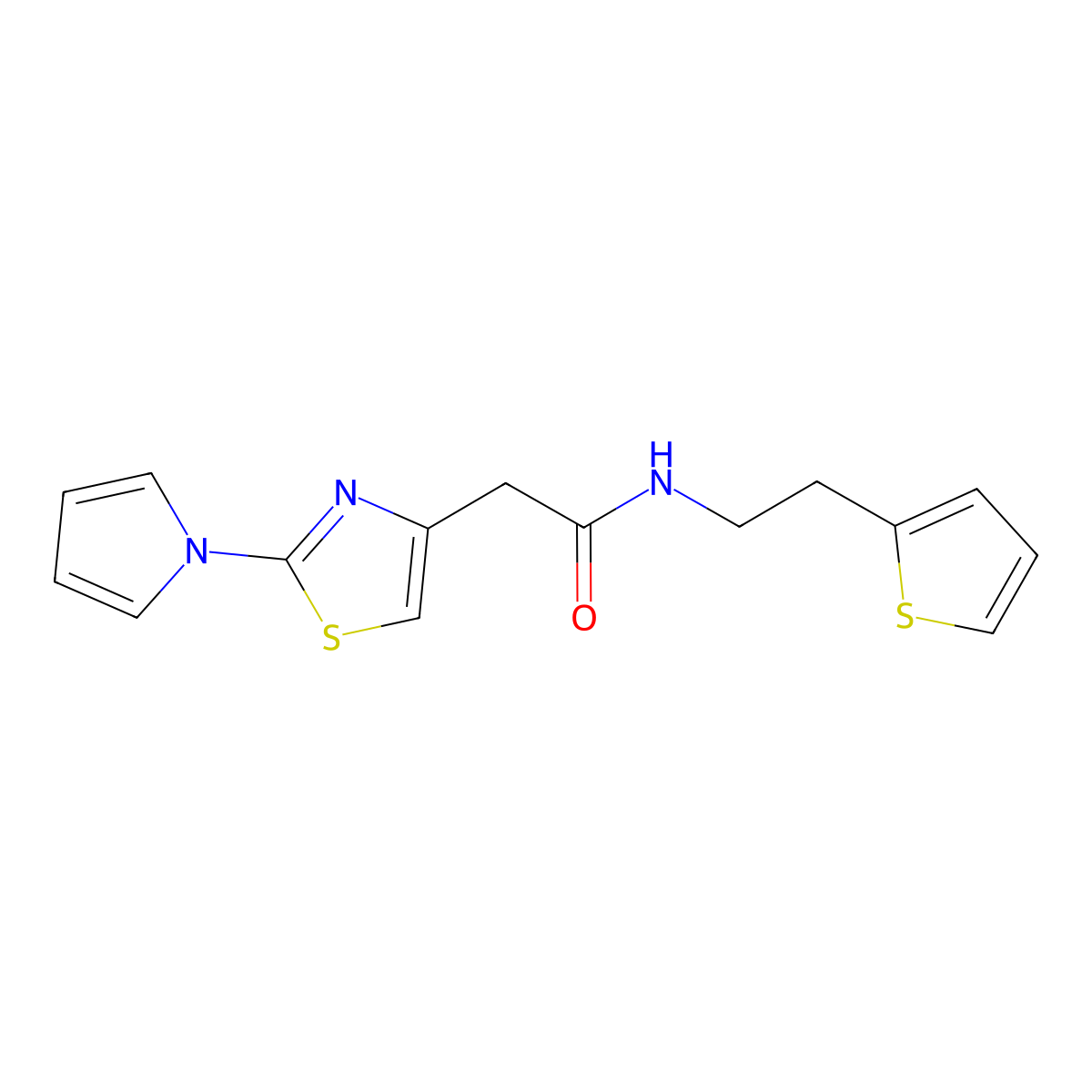 2-(2-(1H-pyrrol-1-yl)thiazol-4-yl)-N-(2-(thiophen-2-yl)ethyl)acetamide molecular structure, CAS 1172465-01-8