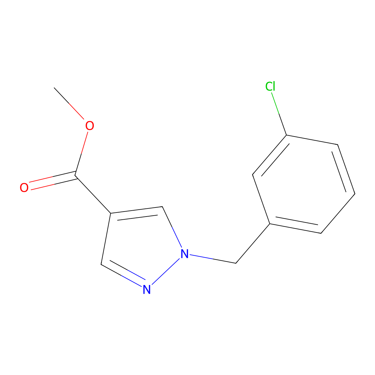 methyl 1-(3-chlorobenzyl)-1H-pyrazole-4-carboxylate molecular structure, CAS 1172465-25-6