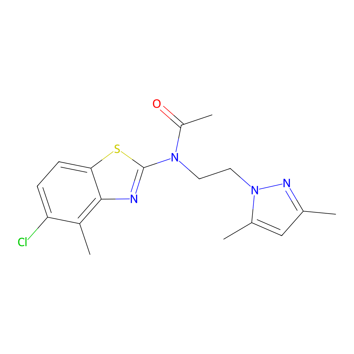 N-(5-chloro-4-methylbenzo[d]thiazol-2-yl)-N-(2-(3,5-dimethyl-1H-pyrazol-1-yl)ethyl)acetamide molecular structure, CAS 1172465-30-3