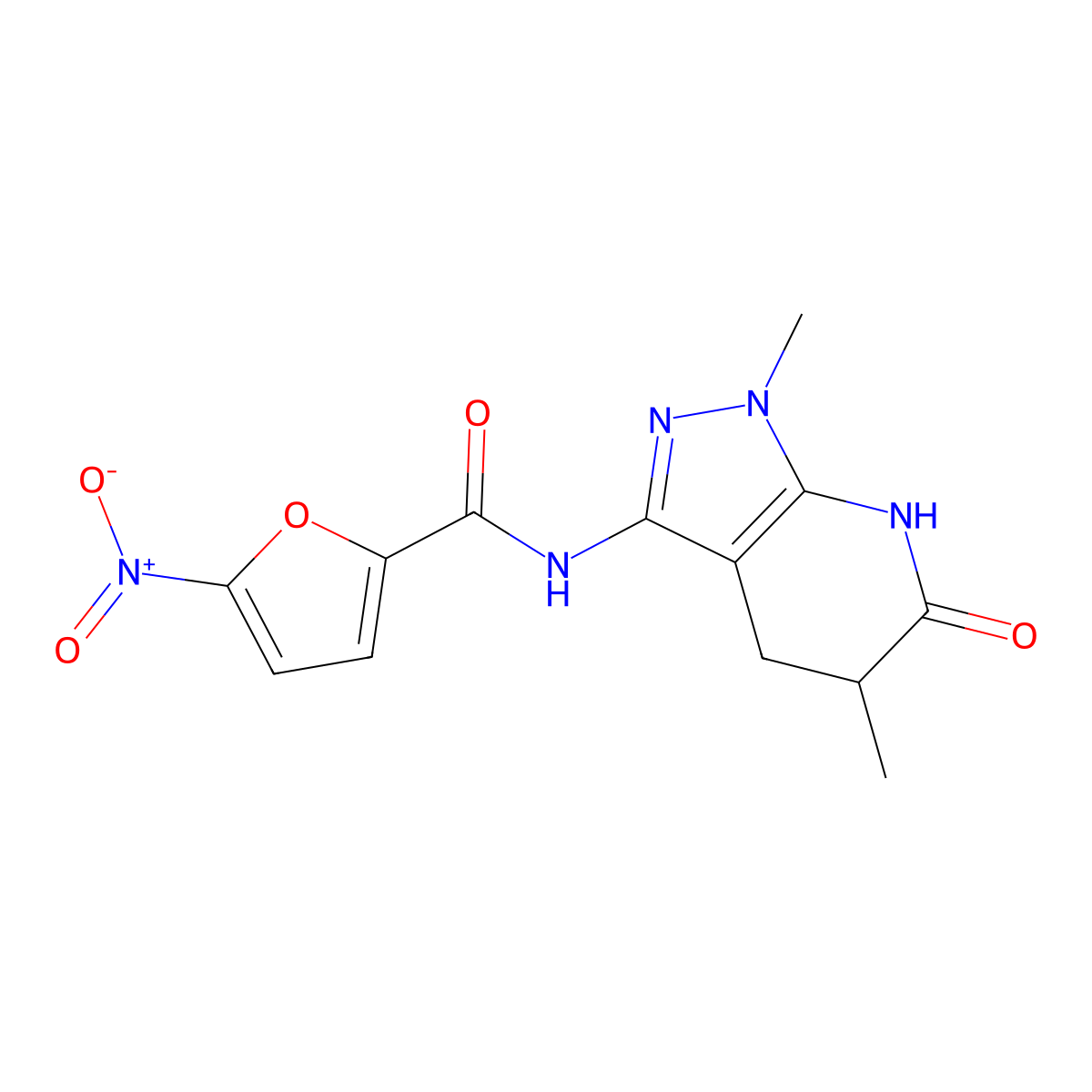 N-(1,5-dimethyl-6-oxo-4,5,6,7-tetrahydro-1H-pyrazolo[3,4-b]pyridin-3-yl)-5-nitrofuran-2-carboxamide molecular structure, CAS 1172465-79-0