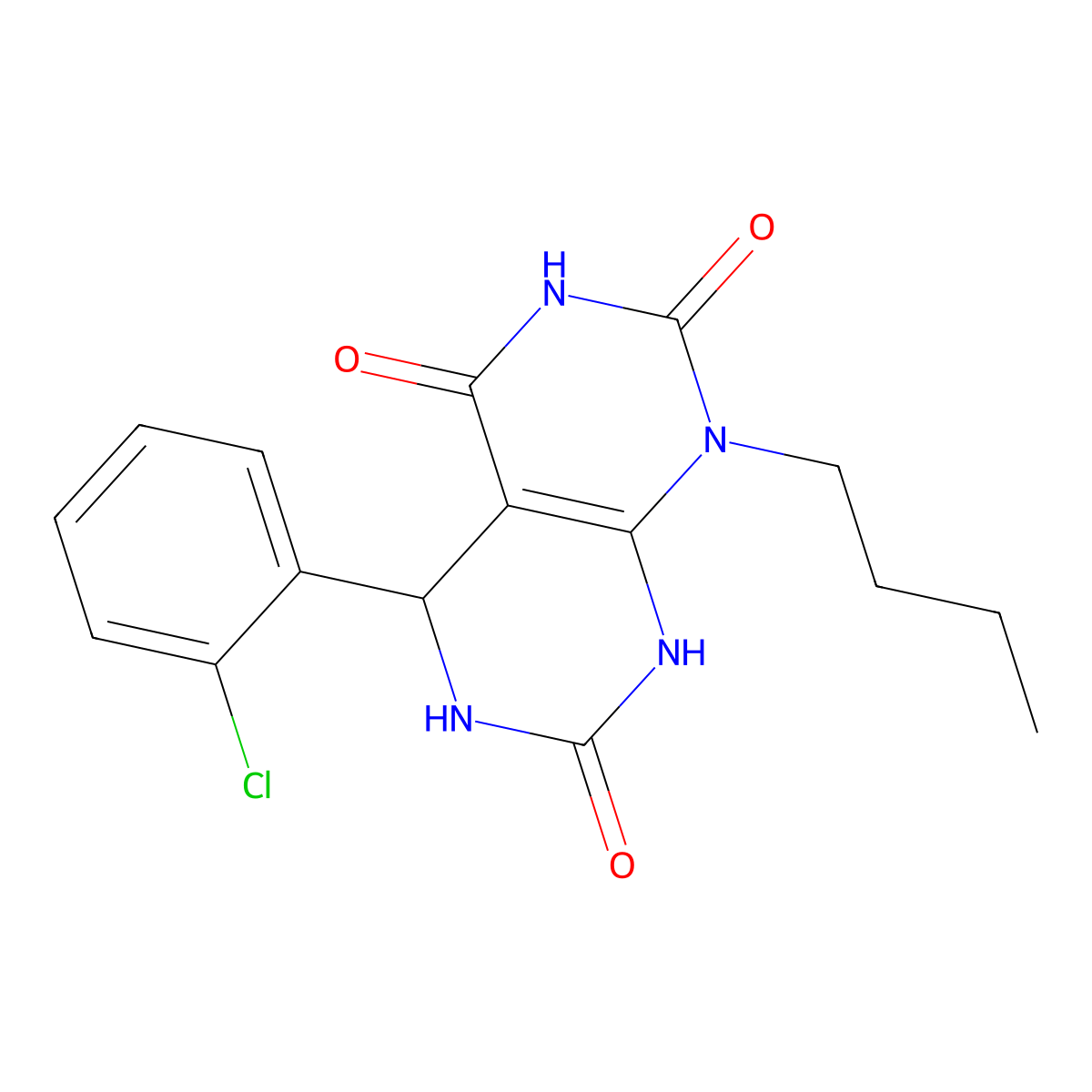1-butyl-5-(2-chlorophenyl)-5,6-dihydropyrimido[4,5-d]pyrimidine-2,4,7(1H,3H,8H)-trione molecular structure, CAS 1172470-16-4