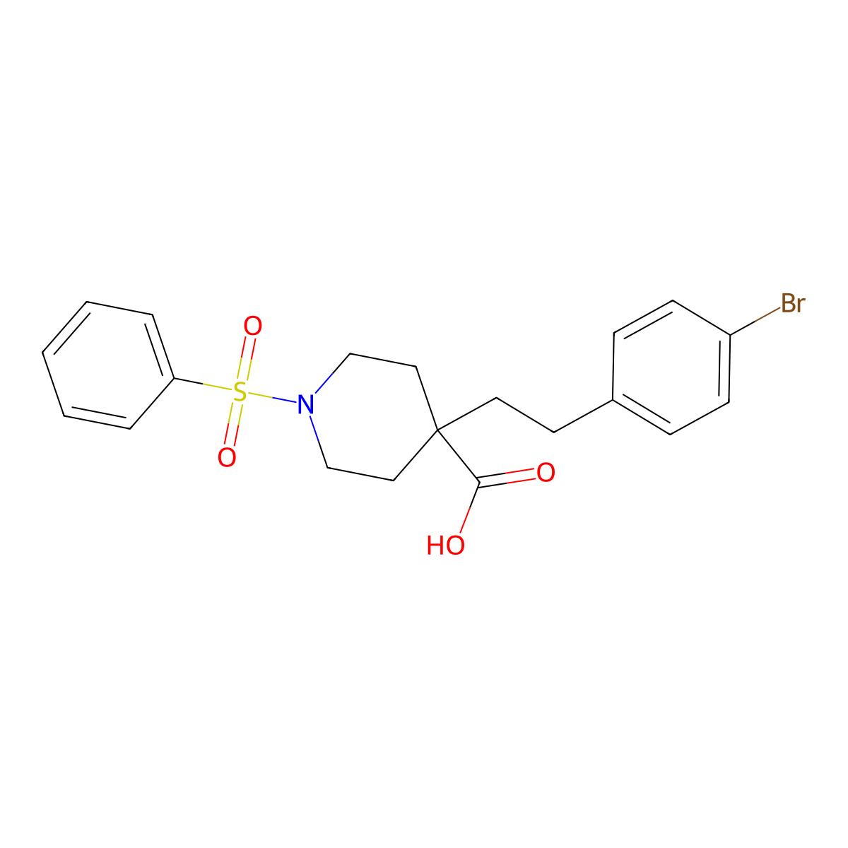 4-(4-Bromophenethyl)-1-(phenylsulfonyl)piperidine-4-carboxylic acid molecular structure, CAS 1172471-11-2