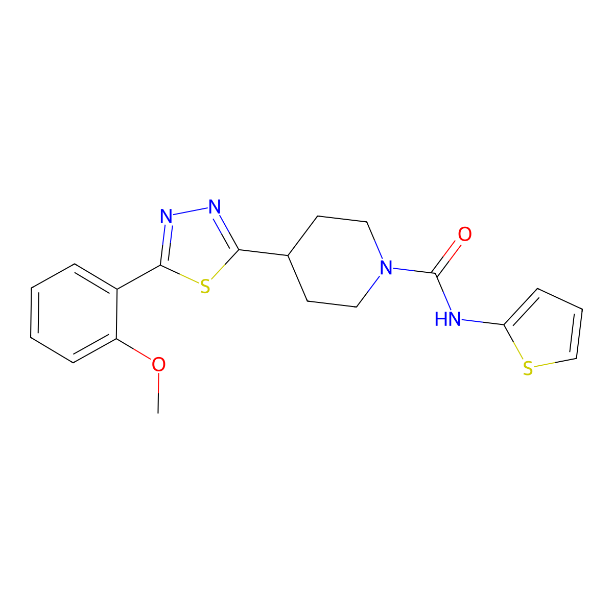 4-(5-(2-methoxyphenyl)-1,3,4-thiadiazol-2-yl)-N-(thiophen-2-yl)piperidine-1-carboxamide molecular structure, CAS 1172472-70-6