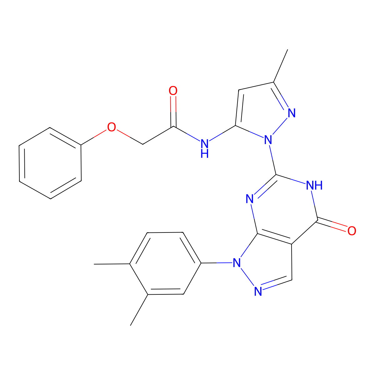 N-(1-(1-(3,4-dimethylphenyl)-4-oxo-4,5-dihydro-1H-pyrazolo[3,4-d]pyrimidin-6-yl)-3-methyl-1H-pyrazol-5-yl)-2-phenoxyacetamide molecular structure, CAS 1172475-10-3
