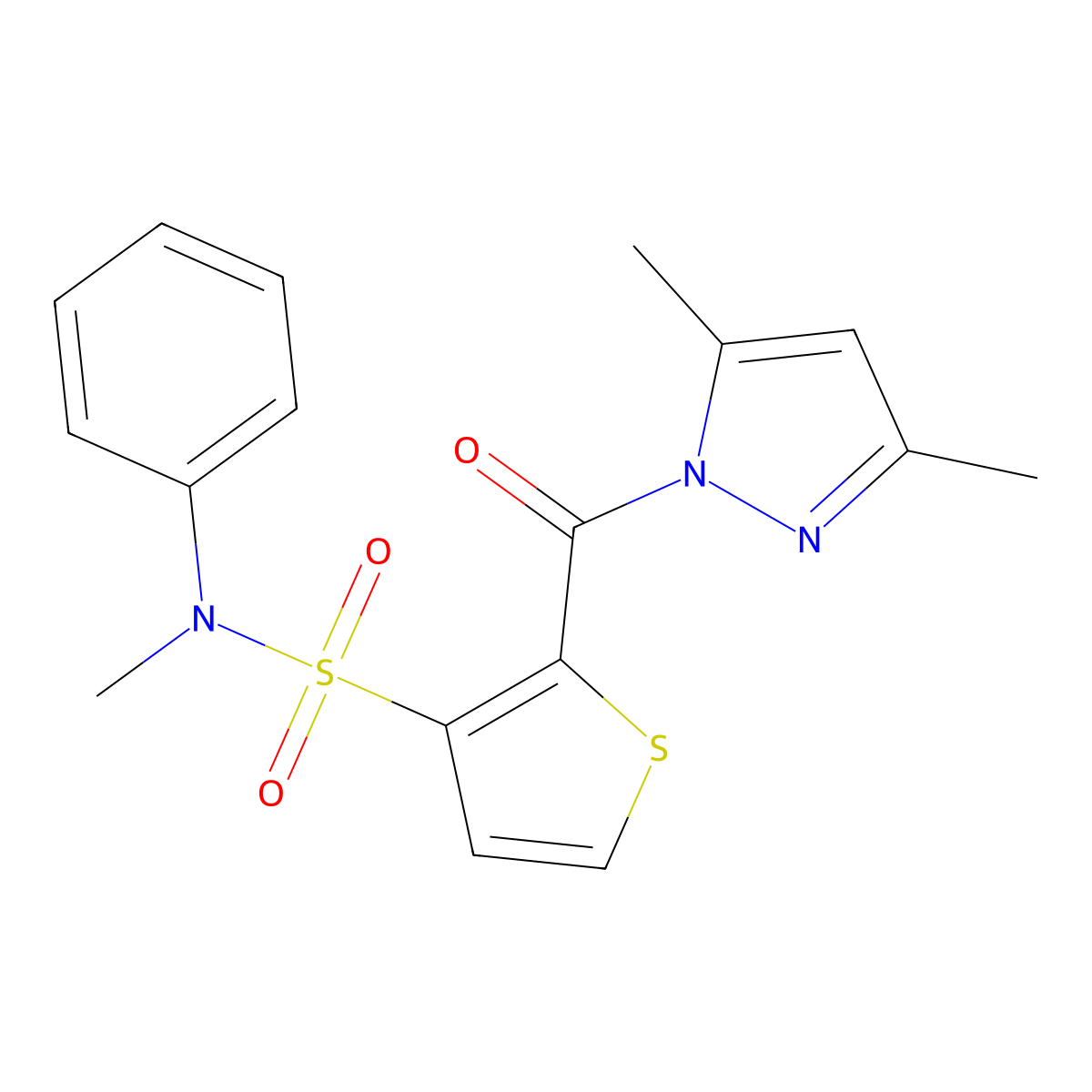 2-(3,5-dimethyl-1H-pyrazole-1-carbonyl)-N-methyl-N-phenylthiophene-3-sulfonamide molecular structure, CAS 1172475-25-0