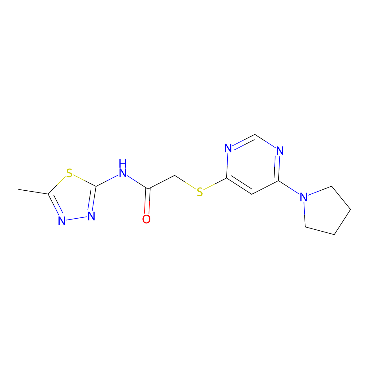 N-(5-methyl-1,3,4-thiadiazol-2-yl)-2-((6-(pyrrolidin-1-yl)pyrimidin-4-yl)thio)acetamide molecular structure, CAS 1172476-42-4