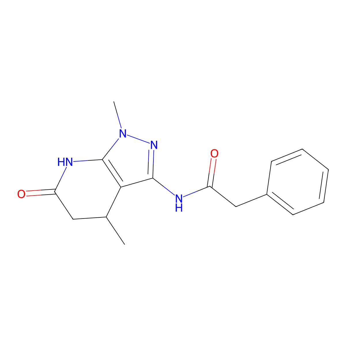 N-(1,4-dimethyl-6-oxo-4,5,6,7-tetrahydro-1H-pyrazolo[3,4-b]pyridin-3-yl)-2-phenylacetamide molecular structure, CAS 1172476-89-9