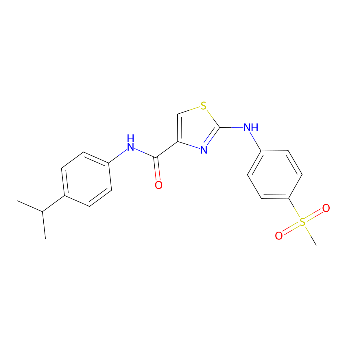 N-(4-isopropylphenyl)-2-((4-(methylsulfonyl)phenyl)amino)thiazole-4-carboxamide molecular structure, CAS 1172477-63-2