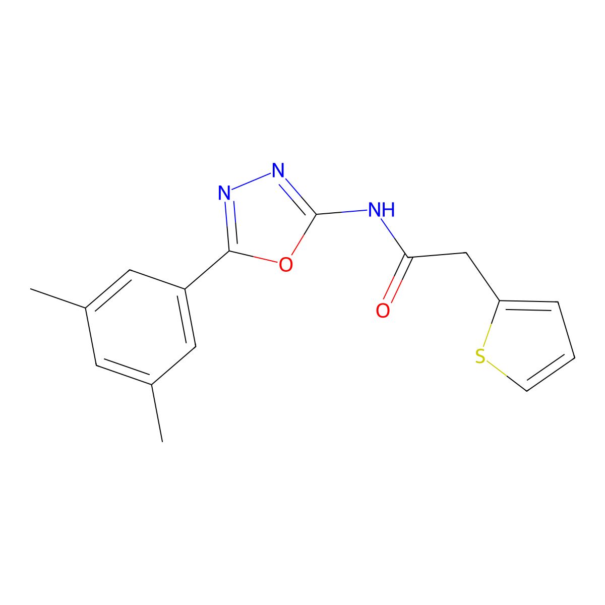 N-(5-(3,5-dimethylphenyl)-1,3,4-oxadiazol-2-yl)-2-(thiophen-2-yl)acetamide molecular structure, CAS 1172477-82-5