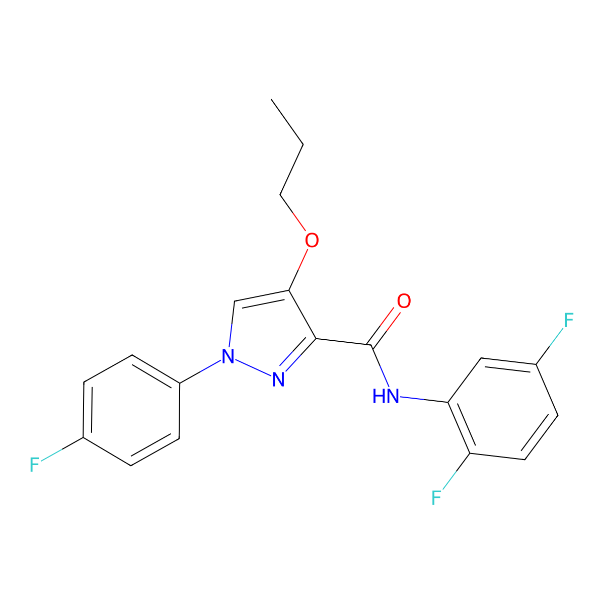 N-(2,5-difluorophenyl)-1-(4-fluorophenyl)-4-propoxy-1H-pyrazole-3-carboxamide molecular structure, CAS 1172478-48-6