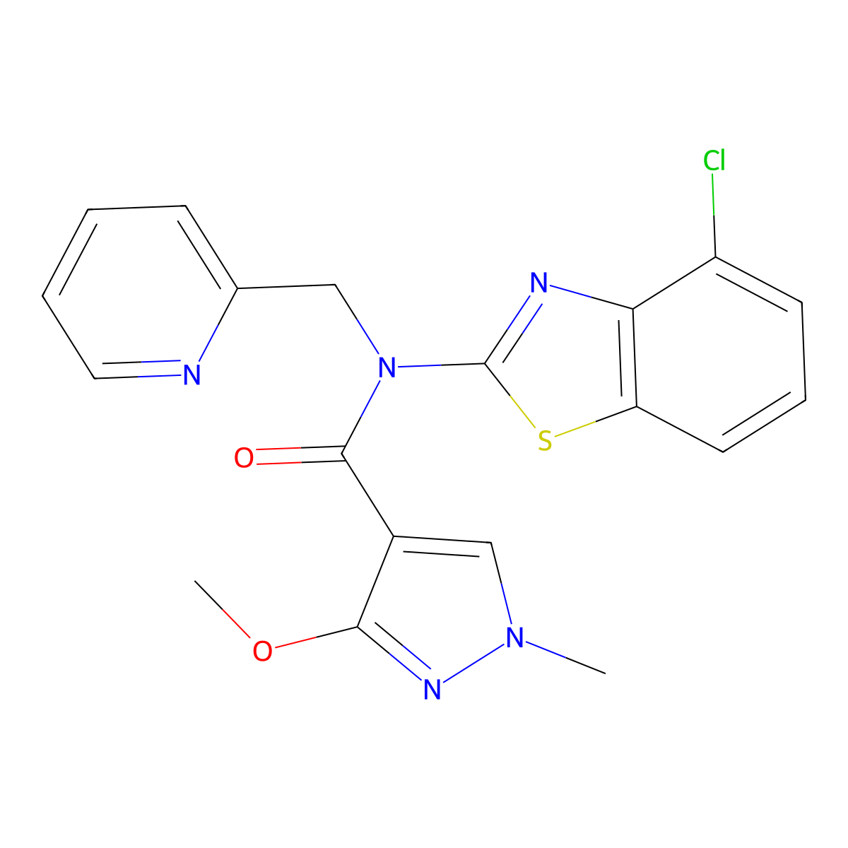 N-(4-chlorobenzo[d]thiazol-2-yl)-3-methoxy-1-methyl-N-(pyridin-2-ylmethyl)-1H-pyrazole-4-carboxamide molecular structure, CAS 1172480-32-8