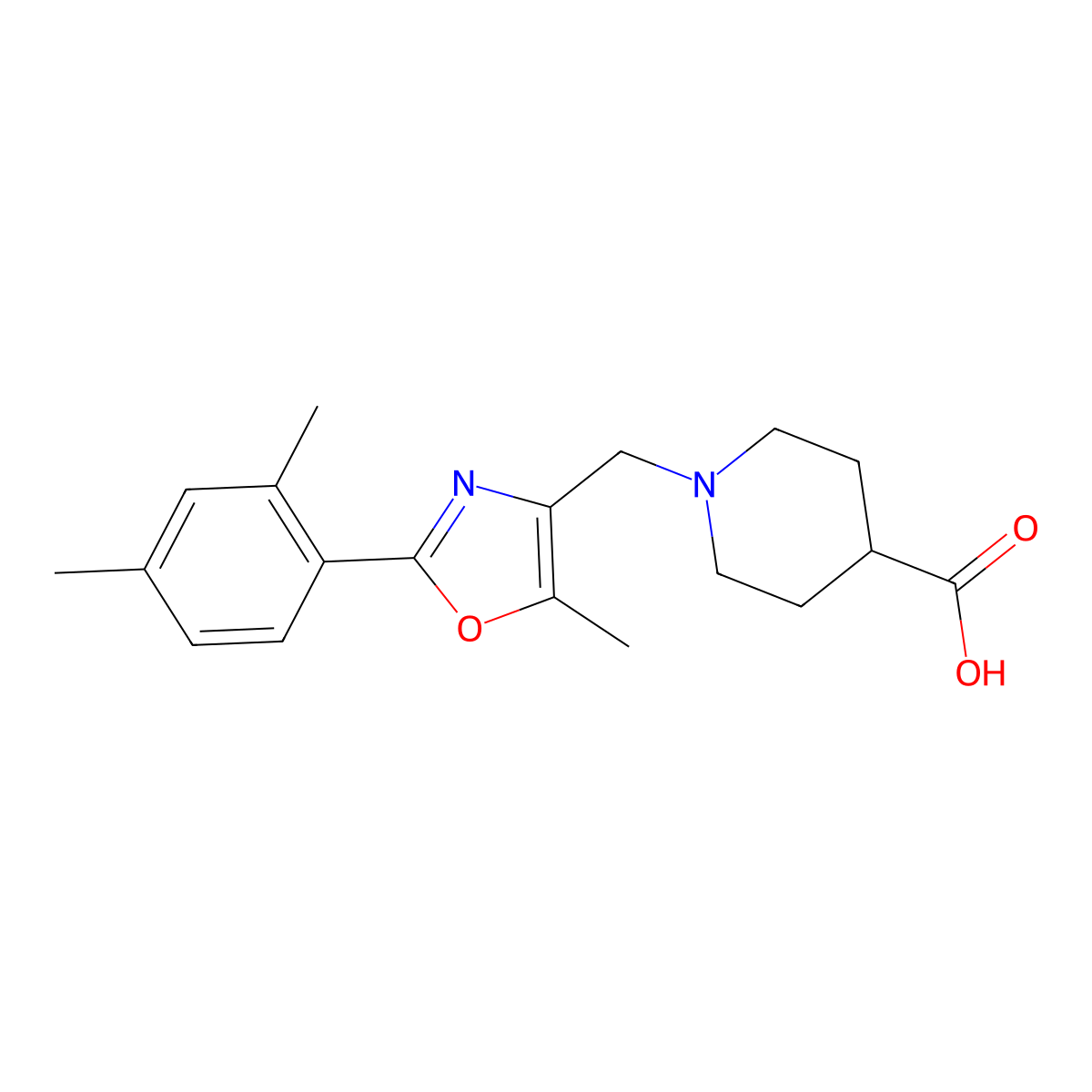 1-((2-(2,4-Dimethylphenyl)-5-methyloxazol-4-yl)methyl)piperidine-4-carboxylic acid molecular structure, CAS 1172482-00-6