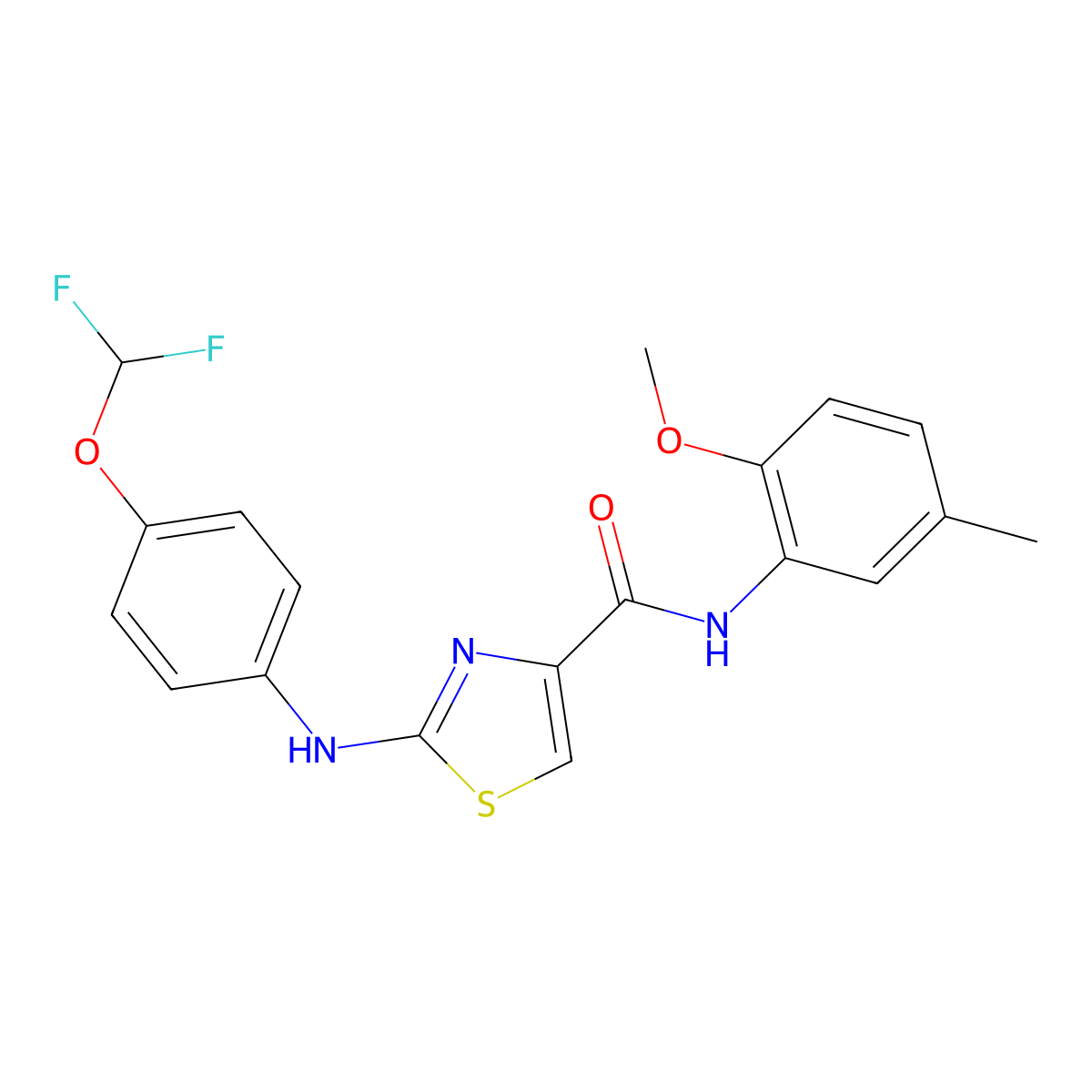 2-((4-(difluoromethoxy)phenyl)amino)-N-(2-methoxy-5-methylphenyl)thiazole-4-carboxamide molecular structure, CAS 1172483-60-1
