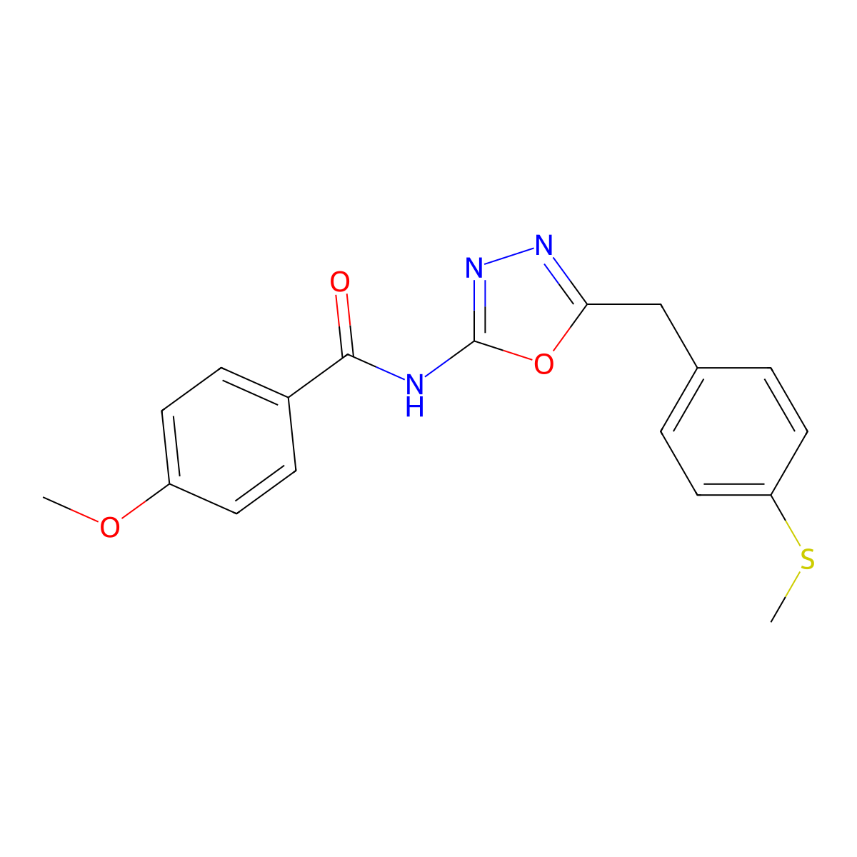 4-methoxy-N-(5-(4-(methylthio)benzyl)-1,3,4-oxadiazol-2-yl)benzamide molecular structure, CAS 1172484-68-2