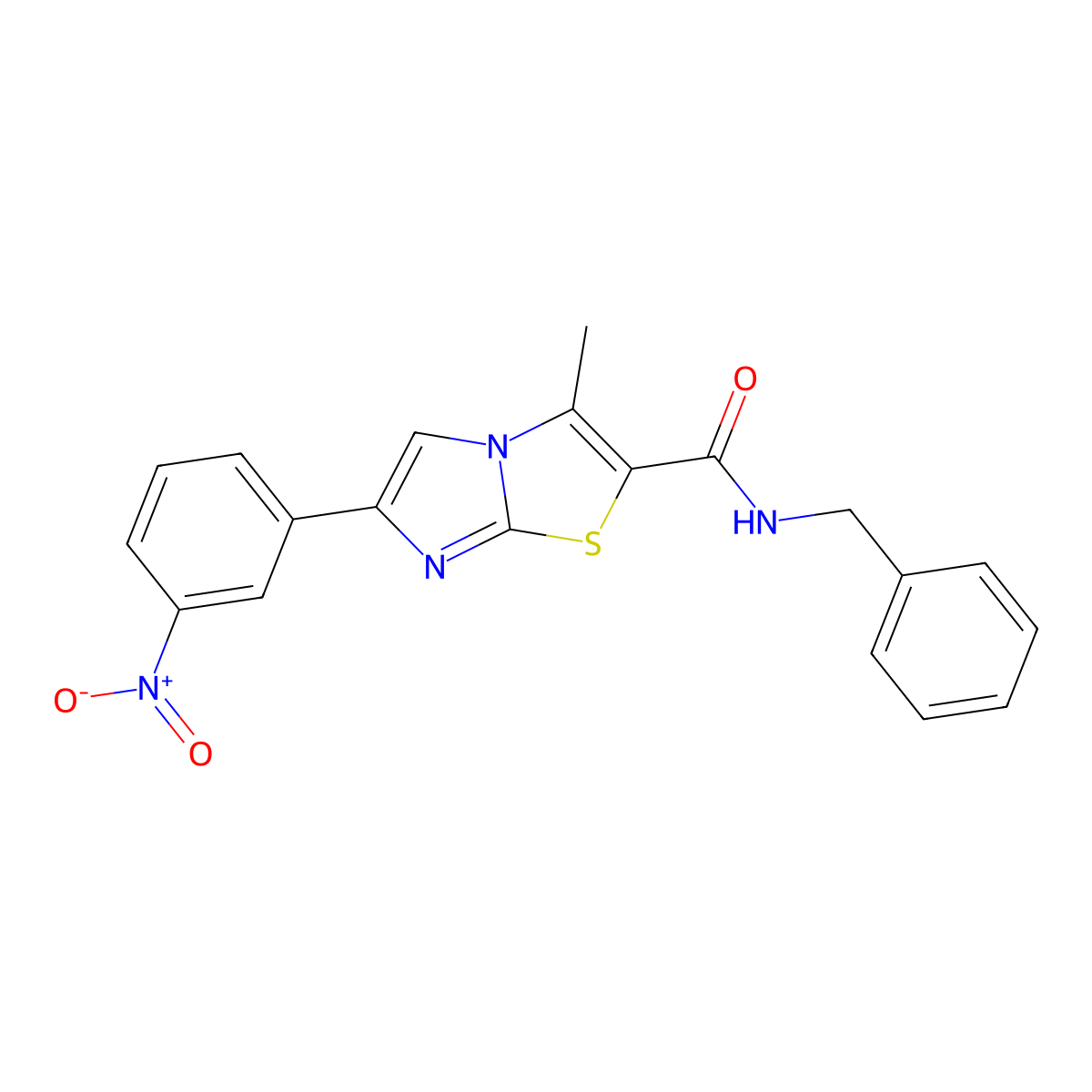 N-benzyl-3-methyl-6-(3-nitrophenyl)imidazo[2,1-b][1,3]thiazole-2-carboxamide molecular structure, CAS 1172485-72-1