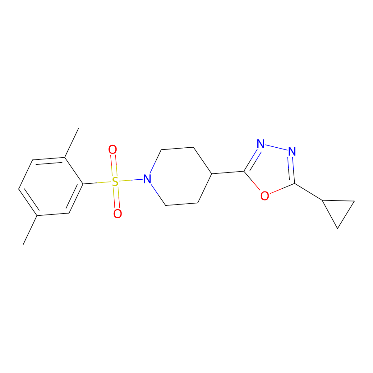 2-Cyclopropyl-5-(1-((2,5-dimethylphenyl)sulfonyl)piperidin-4-yl)-1,3,4-oxadiazole molecular structure, CAS 1172486-08-6