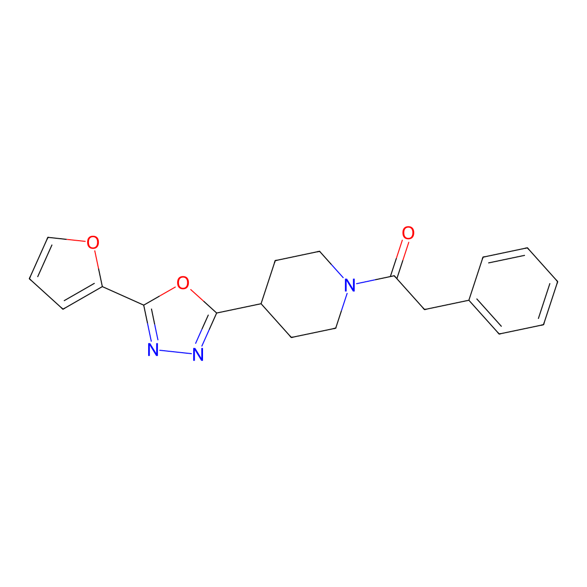 1-(4-(5-(Furan-2-yl)-1,3,4-oxadiazol-2-yl)piperidin-1-yl)-2-phenylethanone molecular structure, CAS 1172486-49-5