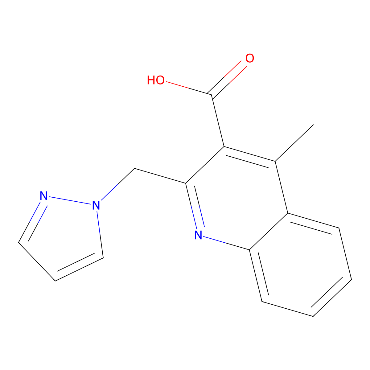 4-methyl-2-(1H-pyrazol-1-ylmethyl)quinoline-3-carboxylic acid molecular structure, CAS 1172487-23-8