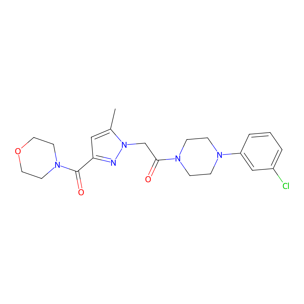 1-(4-(3-chlorophenyl)piperazin-1-yl)-2-(5-methyl-3-(morpholine-4-carbonyl)-1H-pyrazol-1-yl)ethanone molecular structure, CAS 1172487-60-3