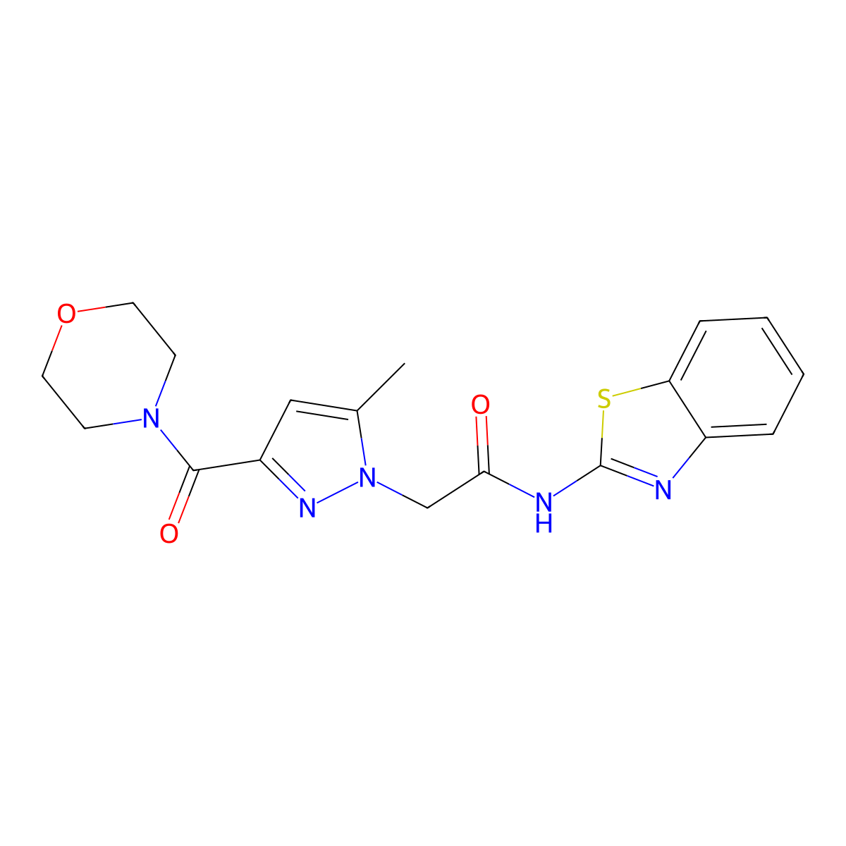 N-(benzo[d]thiazol-2-yl)-2-(5-methyl-3-(morpholine-4-carbonyl)-1H-pyrazol-1-yl)acetamide molecular structure, CAS 1172488-78-6
