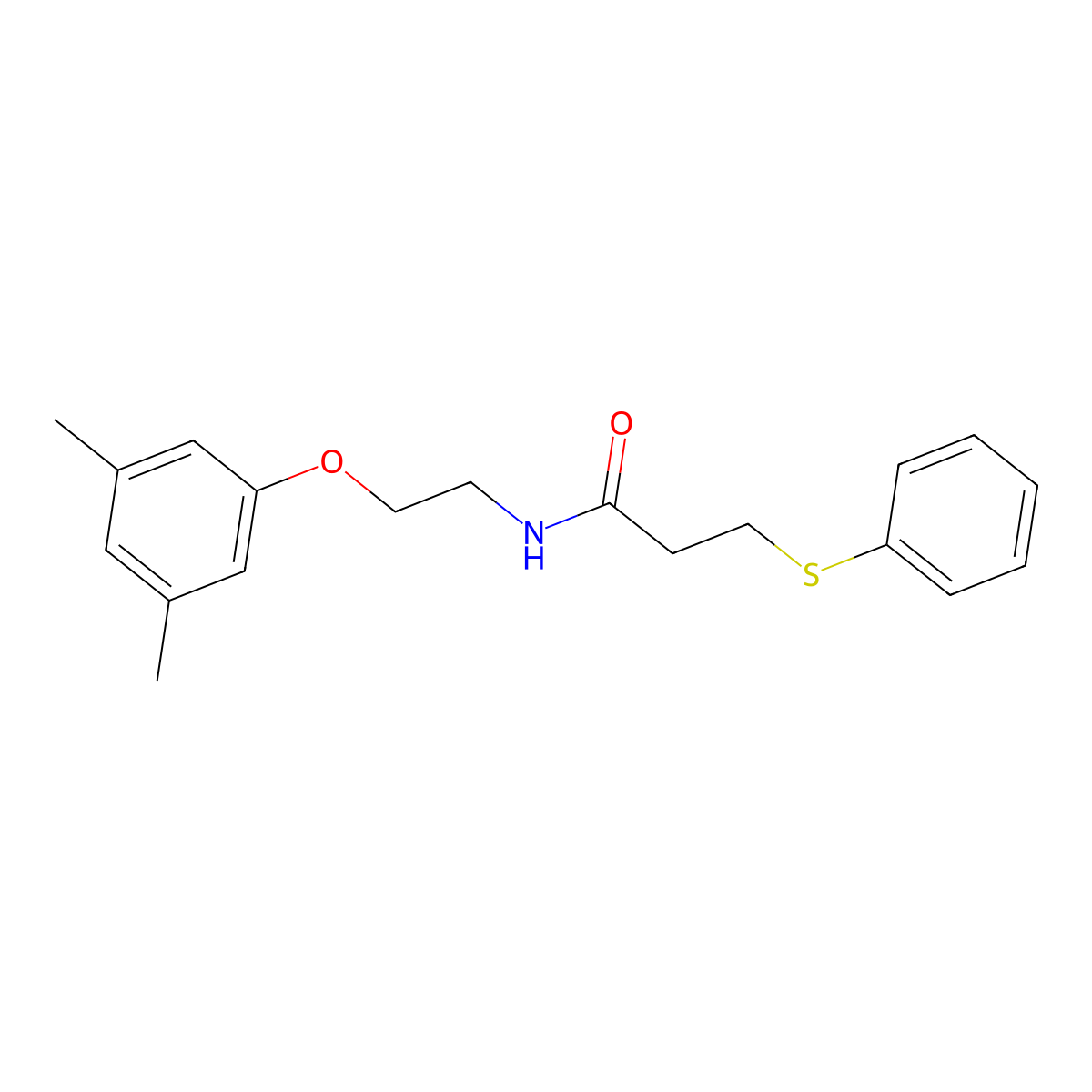 N-(2-(3,5-dimethylphenoxy)ethyl)-3-(phenylthio)propanamide molecular structure, CAS 1172489-08-5