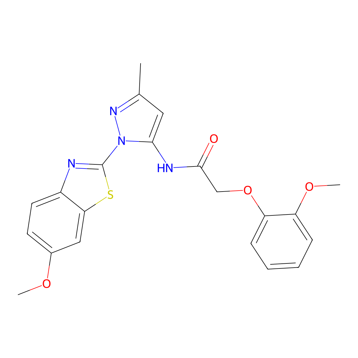 N-(1-(6-methoxybenzo[d]thiazol-2-yl)-3-methyl-1H-pyrazol-5-yl)-2-(2-methoxyphenoxy)acetamide molecular structure, CAS 1172489-49-4