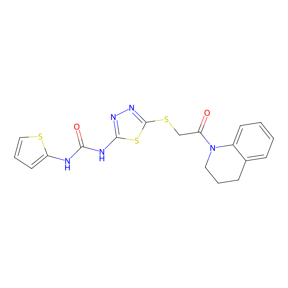 1-(5-((2-(3,4-dihydroquinolin-1(2H)-yl)-2-oxoethyl)thio)-1,3,4-thiadiazol-2-yl)-3-(thiophen-2-yl)urea molecular structure, CAS 1172489-91-6
