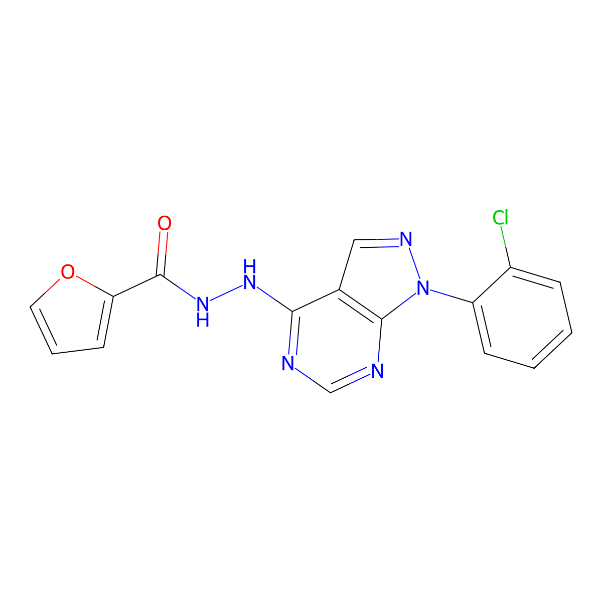 N'-[1-(2-chlorophenyl)-1H-pyrazolo[3,4-d]pyrimidin-4-yl]furan-2-carbohydrazide molecular structure, CAS 1172489-96-1
