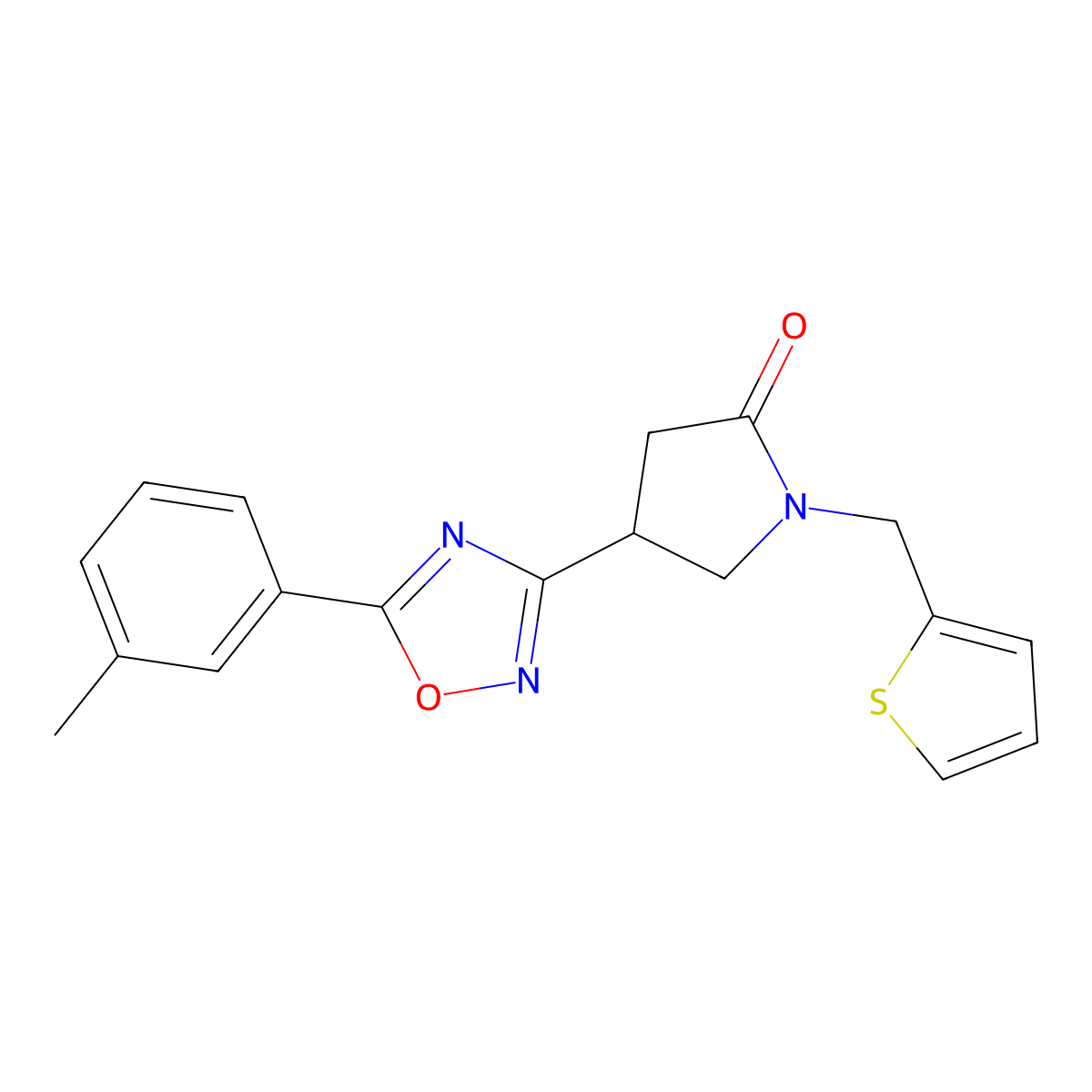 1-(Thiophen-2-ylmethyl)-4-(5-(m-tolyl)-1,2,4-oxadiazol-3-yl)pyrrolidin-2-one molecular structure, CAS 1172491-61-0