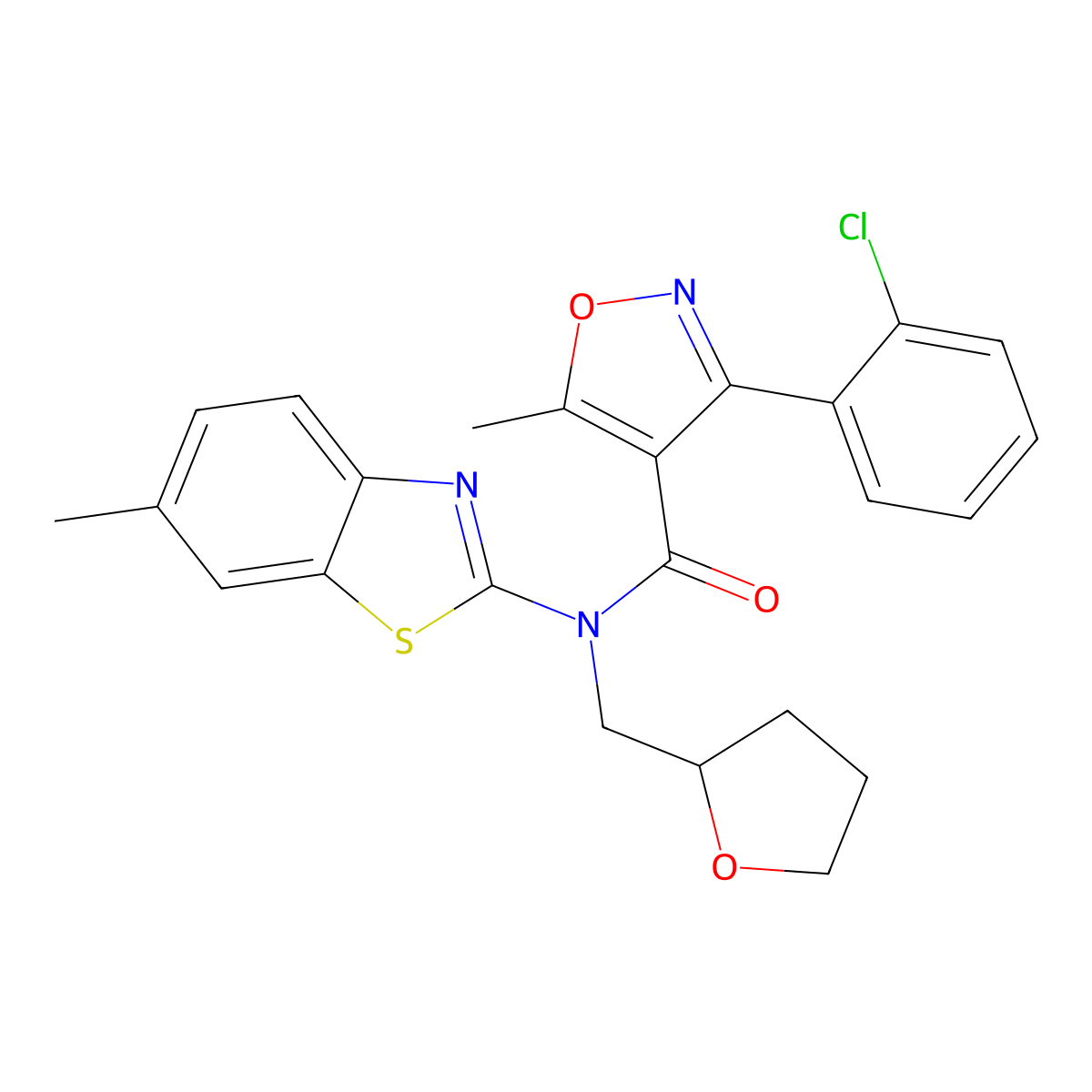 3-(2-chlorophenyl)-5-methyl-N-(6-methylbenzo[d]thiazol-2-yl)-N-((tetrahydrofuran-2-yl)methyl)isoxazole-4-carboxamide molecular structure, CAS 1172492-24-8