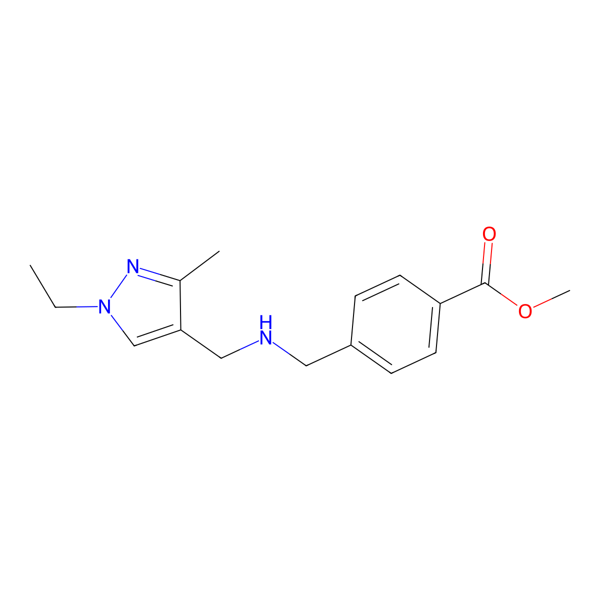 methyl 4-({[(1-ethyl-3-methyl-1H-pyrazol-4-yl)methyl]amino}methyl)benzoate molecular structure, CAS 1172492-64-6