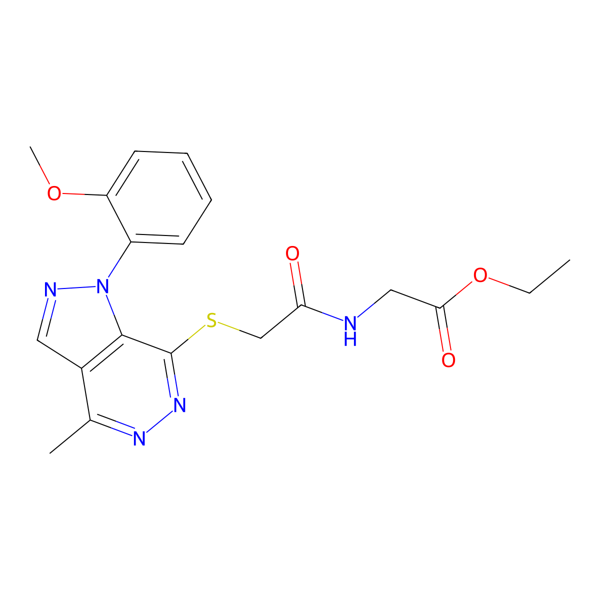 ethyl 2-(2-((1-(2-methoxyphenyl)-4-methyl-1H-pyrazolo[3,4-d]pyridazin-7-yl)thio)acetamido)acetate molecular structure, CAS 1172493-14-9