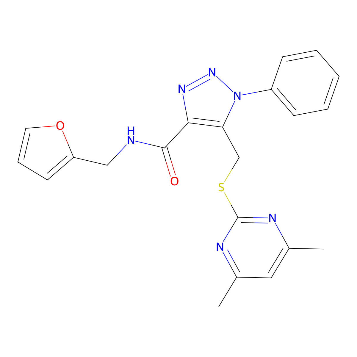 5-(((4,6-dimethylpyrimidin-2-yl)thio)methyl)-N-(furan-2-ylmethyl)-1-phenyl-1H-1,2,3-triazole-4-carboxamide molecular structure, CAS 1172496-20-6