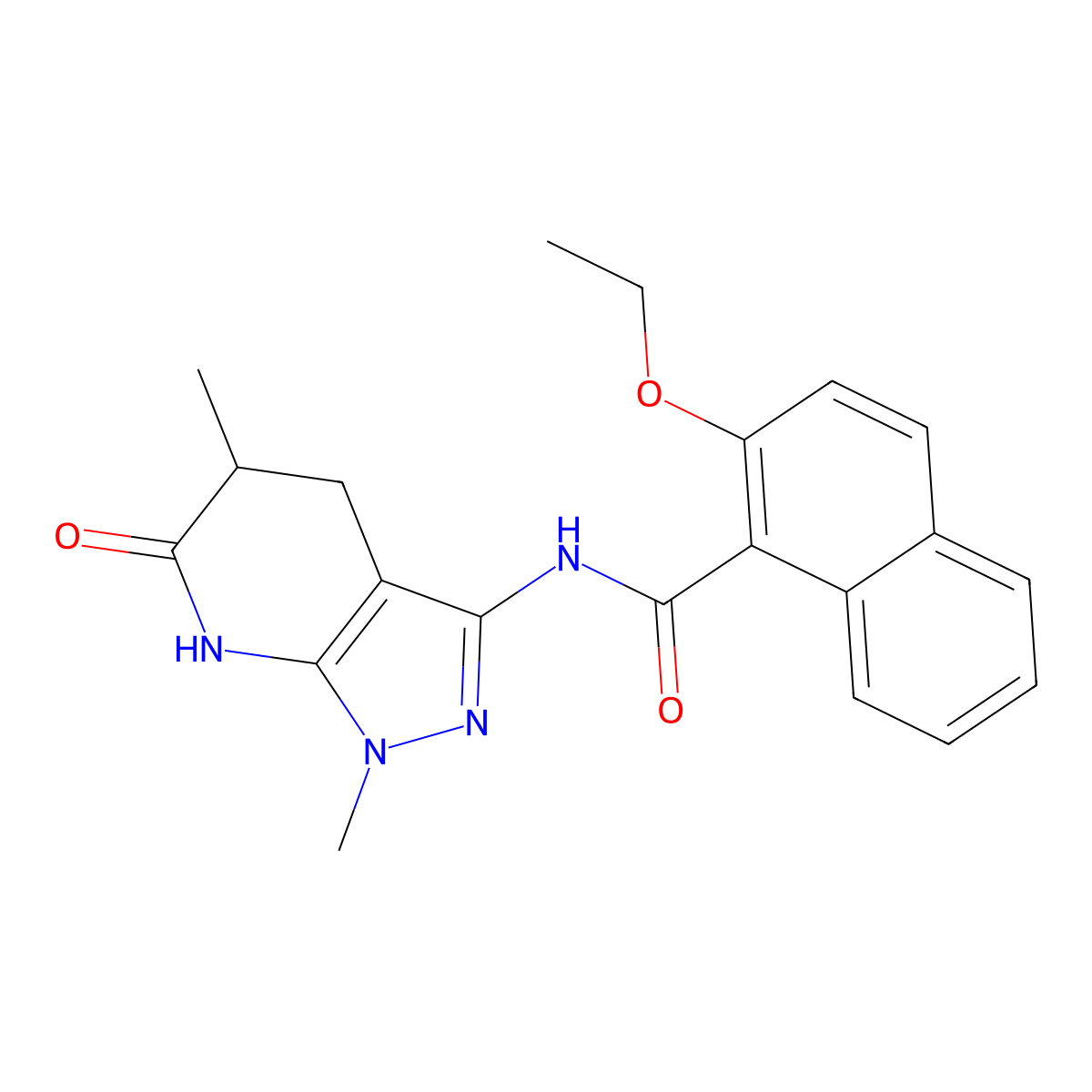 N-(1,5-dimethyl-6-oxo-4,5,6,7-tetrahydro-1H-pyrazolo[3,4-b]pyridin-3-yl)-2-ethoxy-1-naphthamide molecular structure, CAS 1172496-57-9