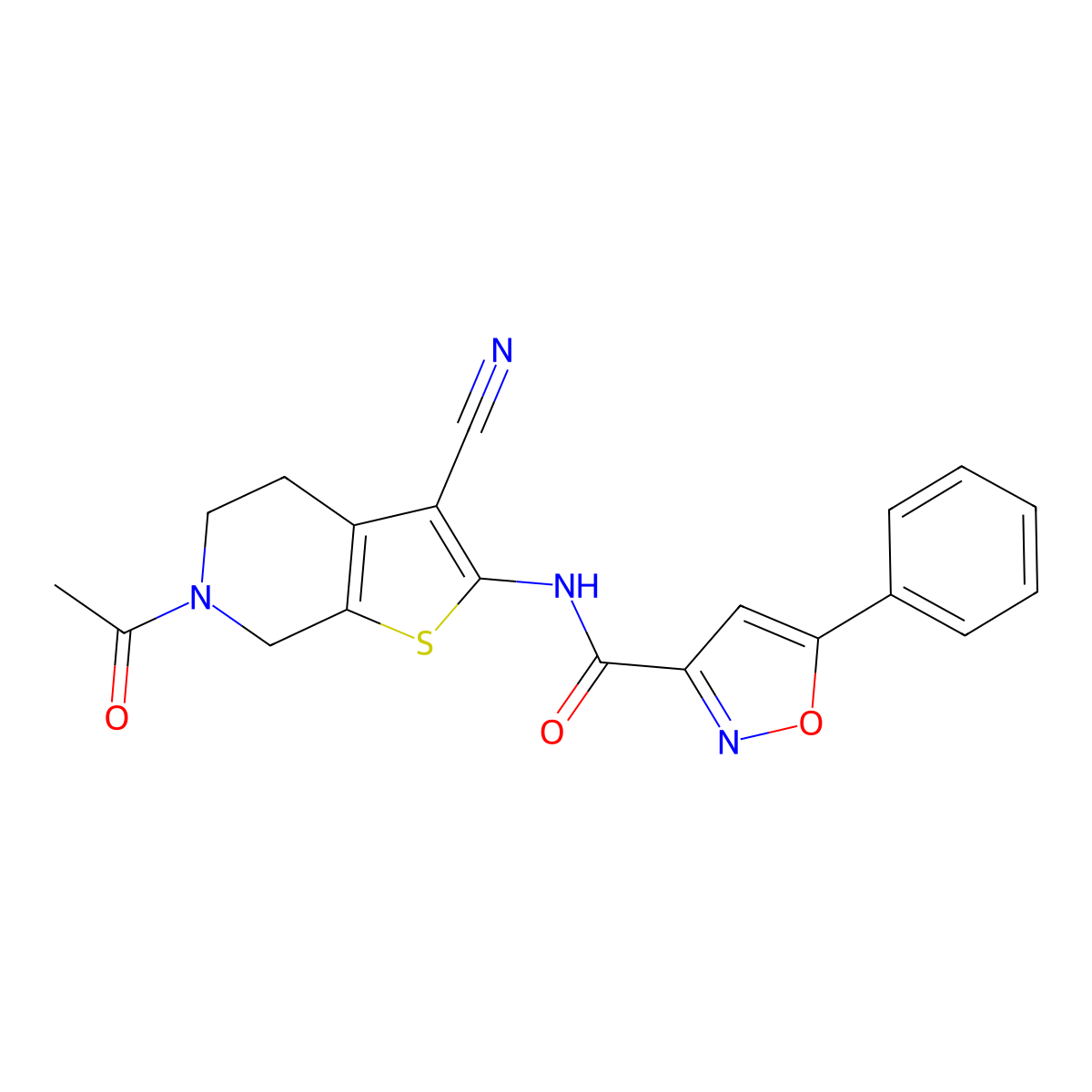 N-(6-acetyl-3-cyano-4,5,6,7-tetrahydrothieno[2,3-c]pyridin-2-yl)-5-phenylisoxazole-3-carboxamide molecular structure, CAS 1172499-45-4