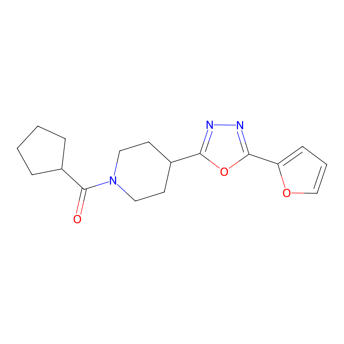 Cyclopentyl(4-(5-(furan-2-yl)-1,3,4-oxadiazol-2-yl)piperidin-1-yl)methanone molecular structure, CAS 1172501-48-2