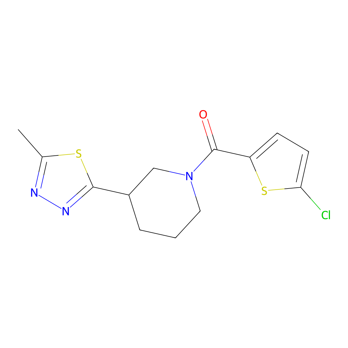 (5-Chlorothiophen-2-yl)(3-(5-methyl-1,3,4-thiadiazol-2-yl)piperidin-1-yl)methanone molecular structure, CAS 1172501-89-1